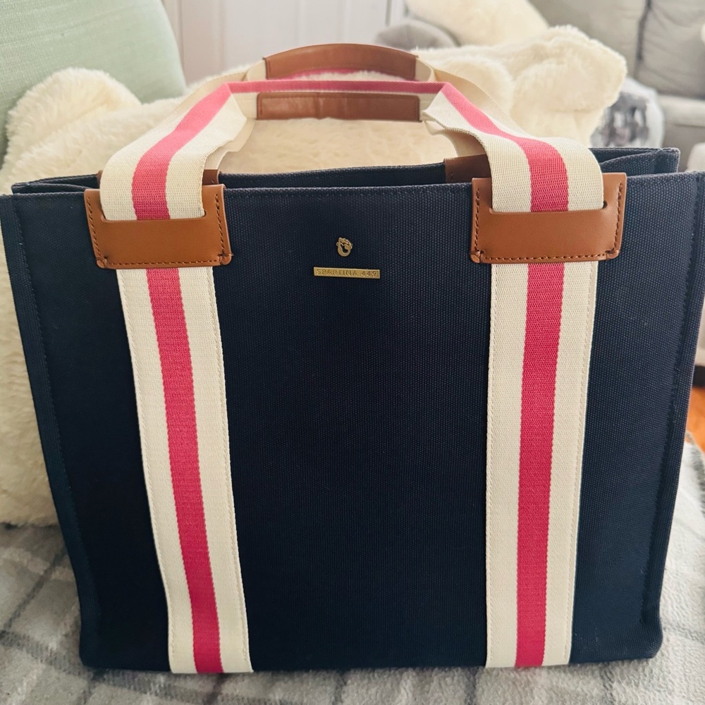 Spartina 449 Armada tote bag in navy, white, and pink